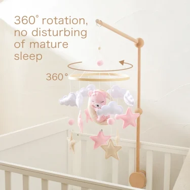 Crib Mobile Baby Wooden Bed Bell Baby Rattles Soft Felt Cartoon Bear Toys Hanger Crib Mobile Bed Bell Wood Toy Bracket Kid Gifts 3