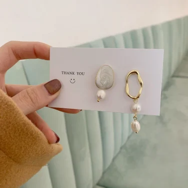 New Vintage Asymmetrical Pearl Dangle Drop Earrings Gold Color S925 Needle Stud Earring Women Jewelry 2