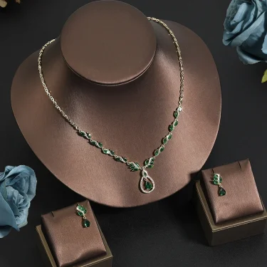 ZAKOL Luxury Brilliant Zirconia Leaf Necklace Earrings Rings Bracelets Set for Women CZ Drop Bridal Wedding Jewelry Sets New 2