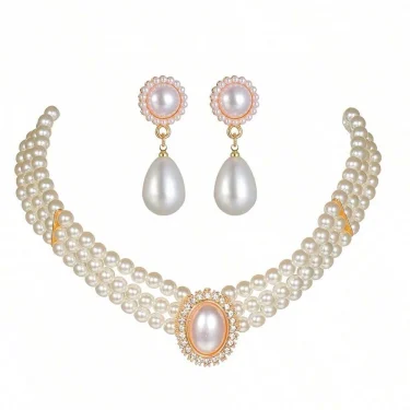 New Bride Jewelry Set Fashion Elegant Rhinestone Imitation Pearl Beaded Neck Chain Necklace For Women Wedding Accessories 6
