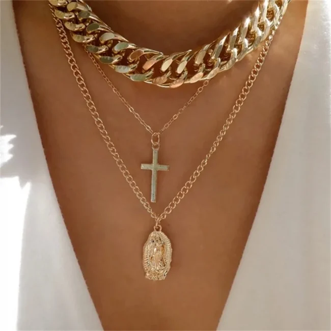 Bls-miracle Boho Fashion Gold Color Heart-Shaped Necklace For Women Trendy Multi-Layer Pendant Necklaces Set Jewelry Gifts 3