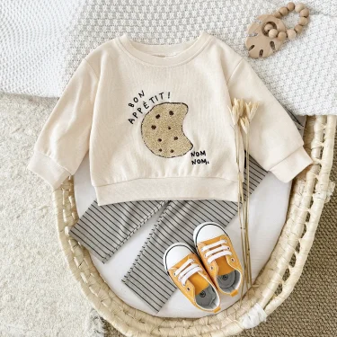 Ins Newborn Clothes Boys Girls Sets Spring 2Pcs Cartoon Embroidery Long Sleeve Top+Pants Cotton Autumn Tracksuit Toddler Outfit 1