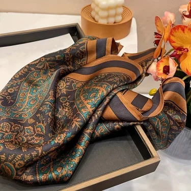 Flower Silk Square Scarf Women Satin Shawl Wrap Hijab Female Hair Band Wrist Luxury Headkerchief 70*70cm Echarpe 2025 Bandana 3