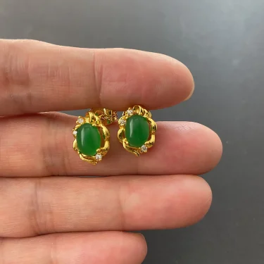 24k Gold Plated Emerald Pendant Necklace Earring Jewelry Set For A Woman's Engagement Gift 6