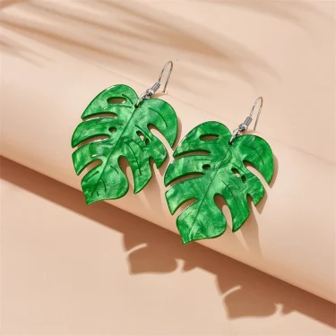 Acrylic Palm Leaf Design Drop Earrings Summer Vacation Style Monstera Dangle Earrings Fashion Jewelry 4