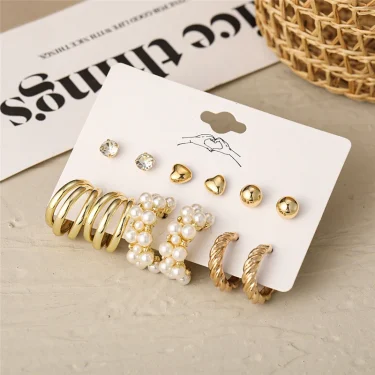 Trendy Exquisite Pearl Metal Earrings Set For Women Geometric Circle Dangle Drop Earrings Acrylic Set of Earrings Jewelry 4