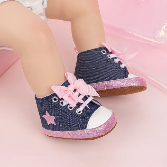 Newborn Baby Boys Girls High Tops Star Sneakers Soft Anti-Slip Sole Moccasins Infant Newborn Toddler First Walking Crib Shoes 5