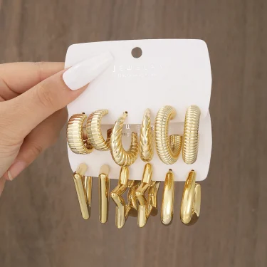 Vintage Classic Gold Plated C Shape Earring Set for Women Geometry Glossy Zircon Pearl Waterdrop Earring Fashion Jewelry Gifts 3