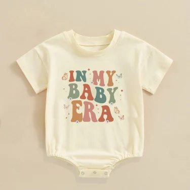 In My Baby Era Cute Retro Baby Rompers Boy Girl Short Sleeve Bubble Romper Oversized Bodysuit Newborn Summer Clothes 1