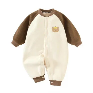 Infant Babys Girls Bodysuits Autumn Winter Spliced Long Sleeve Velvet Newborn Girl Rompers Cartoon Printed 6-24M Girls Jumpsuits 6