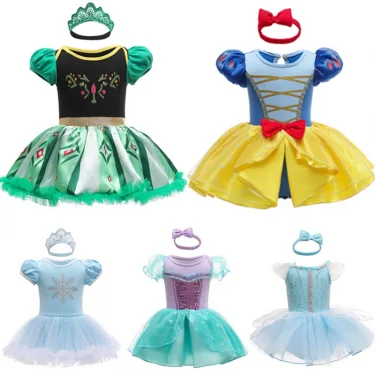 Baby Romper Dress With Headband Infant Baby Princess Girl Clothes Size 3-18M Cute Design Baby Dress Party Costumes 1