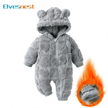 Cartoon Baby Clothes Boy Romper Long Sleeve Arctic Velvet Hooded Baby Girl Romper Winter Warm Newborn Clothes 0-18 Months 1