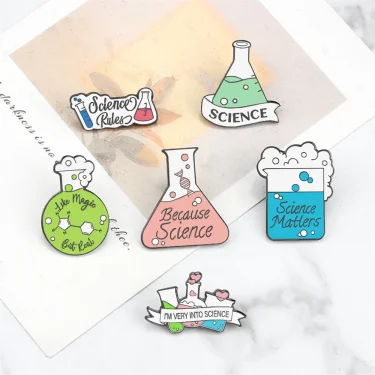 Science Enamel Pins Cartoon Chemistry Experiment Badge Element Molecular Structure Beaker Test Tube Brooches Bag Jewelry Gifts 4