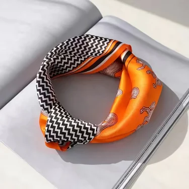 Orange Striped Horse Square Scarf Women's Natural Silk Scarf Casual Versatile Decoration Small Neck Scarf 5