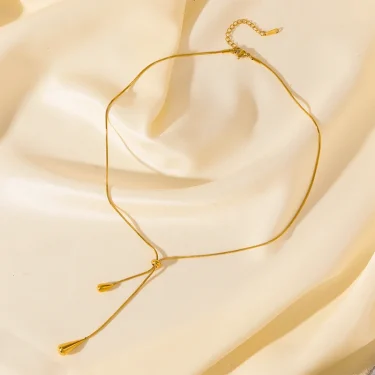 GANEMLY 316L Stainless Steel Water Drop Pendant Necklace For Women Trendy Drawstring Neck Chain 18K Gold Plated Jewelry Gift 5