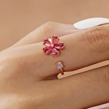 Korean Delicate Flowers Rings for Women Girls Temperament Micro-inlaid Crystal Zircon Finger Rings Party Jewelry Accessories 2