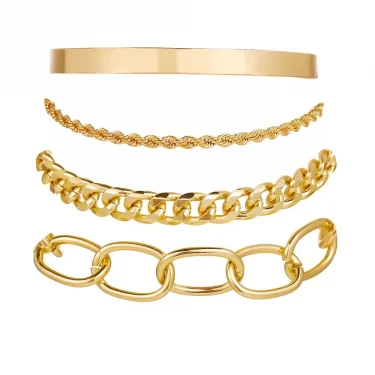Bohemian Metal Chain Bracelet Set For Women Geometric Gold Color Thick Link Chain Open Bangle Female Fashion Jewelry 3