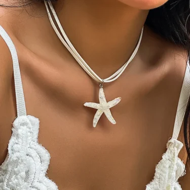 2025 Multi layered Creative Rope Chain Fashion Beach Jewelry Gift Girl Boho White Blue Starfish Pendant With Necklace Women's 1