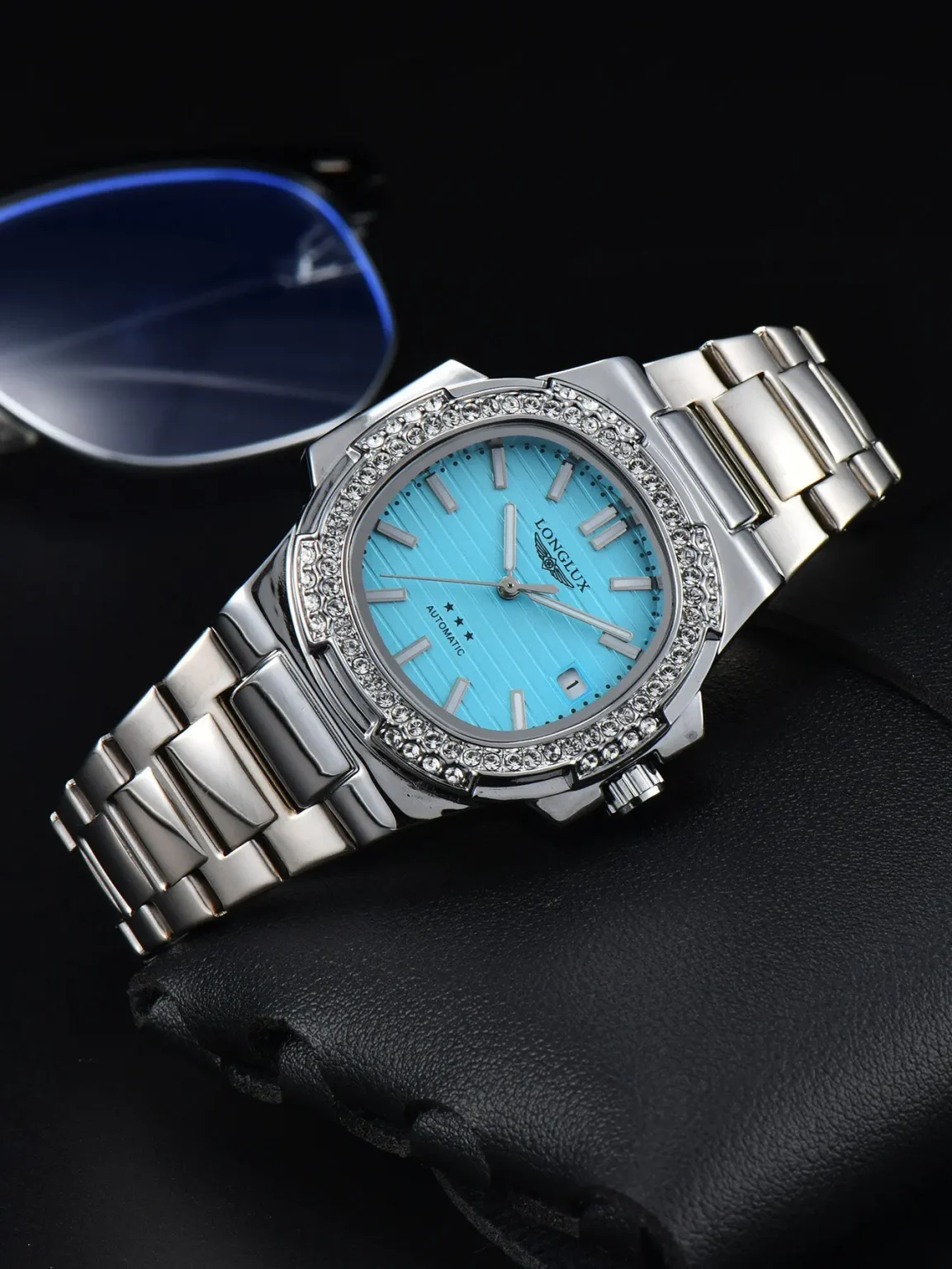 LONGLUX automatic man watch diamond watch luxury stainless steel mechanical watches day date waterproof man watch 2