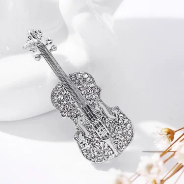 Exquisite Rhinestone Violin Cello Brooches Crystal Musical Instruments Brooch Pins For Women Unisex Clothing Backpack Jewelry 2