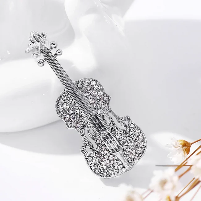 Exquisite Rhinestone Violin Cello Brooches Crystal Musical Instruments Brooch Pins For Women Unisex Clothing Backpack Jewelry 2