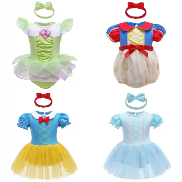 Baby Romper Dress With Headband Infant Baby Princess Girl Clothes Size 3-18M Cute Design Baby Dress Party Costumes 2
