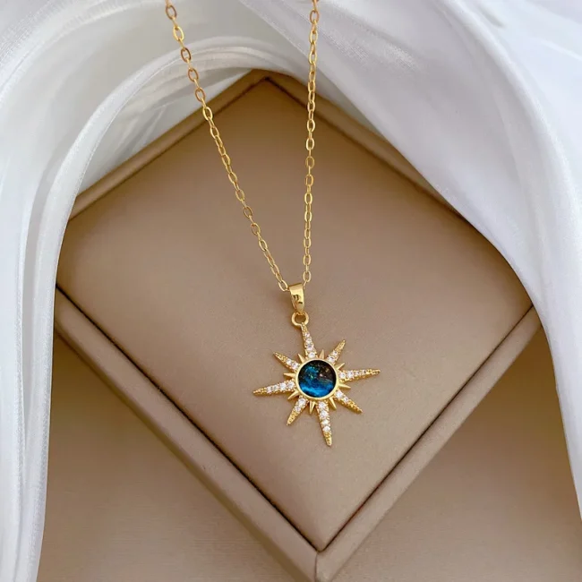 Exquisite and Fashionable Starburst Micro Jewelry Stainless Steel Necklace Classic Planet Gorgeous Versatile Clavicle Chain 1