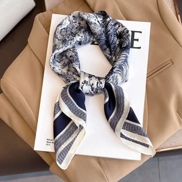 Floral Print Silk Square Scarf Women Soft Satin Kerchief Hairband Neckerchief Head Hijab Lady Headband Foulard Bag Ribbon 1