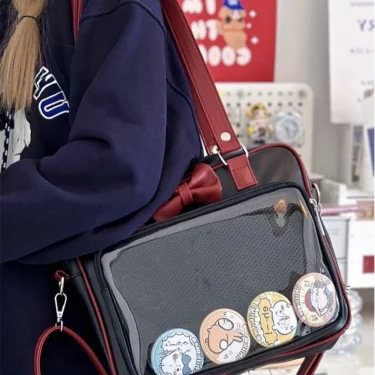 Japanese Style Kawaii PU Leather Itabag Women Transparent Pocket Bowknot Lolita Shoulder Bag Tote Handbags Women Ita Bag JK Girl 2