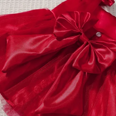 Ylsteed Newborn Girl Photoshoot Outfit Baby Girl Red Big Bow Mesh Dress with Rhinestones Headband Infant Photography Props 5