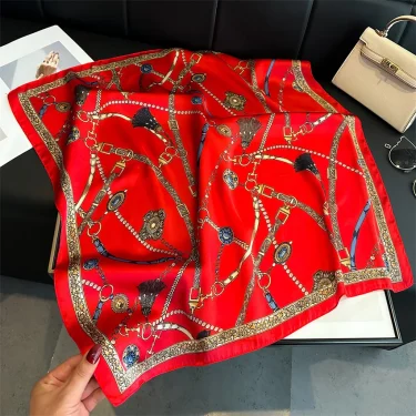 Luxury Chain Print Small Square Scarf Simulated Silk Thin Neck Scarf Fashion Sunscreen Headscarf For Women 70x70cm 2