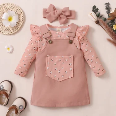Ma&Baby 0-18M Newborn Infant Baby Girl Clothes Set Floral Ruffles Romper Corduroy Dress Overall Outfits Autumn Spring D84 3
