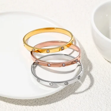 ALTERA Luxury LOVE Crystal 6mm Thickness Bangles High Quality PVD Stainless Steel Oval Bracelet No Fade Jewelry for Women Gift 4