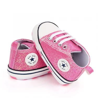 2025 Newborn Sequined Canvas Baby Sneakers Casual Baby Boys Girls Toddler Multi-Color Soft Sole Non-slip Walking Shoes 2