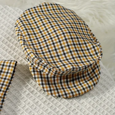 Ylsteed Newborn Boy Photography Outfit Little Gentleman Plaid Suspenders Trousers Casquette Cap and Bow Tie Infant Photo Props 4