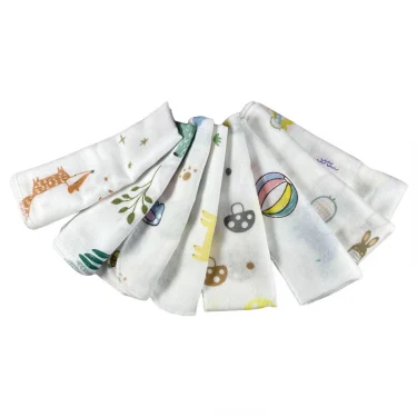 10pcs Pack 31*31cm 100% Cotton Gauze Newborn Baby Infant Cartoon Face Hand Bathing Towel Bibs Feeding Square Towels Handkerchief 5
