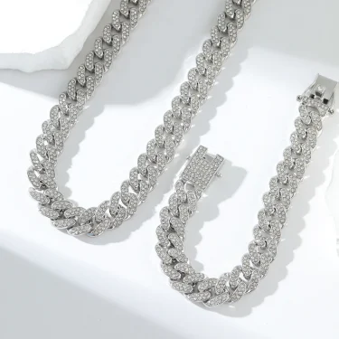 EILIECK Silver Color Thick Cuban Necklace Bracelet Set For Women New Punk Zircon Chain Waterproof Jewelry Party Gift Bijoux 4