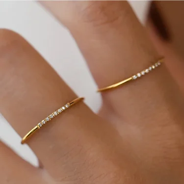 New Fashion stainless steel Cubic Zirconia Thin Finger Ring Fashion Jewelry Zircon Wedding Ring 1