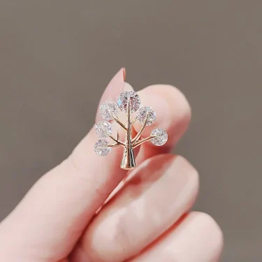 New Design Tree Of Life CZ Zircon Crystal Leaf Brooches For Women Girls Plant Brooch Pins Clothing Accessories Jewelry 1