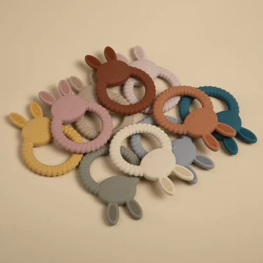 1Pcs Food Grade Baby Silicone Teether Toy Cartoon Rabbit Nursing Teething Ring BPA Free Newborn Health Molar Chewing Accessories 6