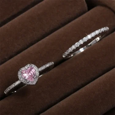 ZAKOL Romantic Pink Heart CZ Engagement Rings for Women Fashion AAA Cubic Zirconia Wedding Bands Jewelry Valentine's Day Gift 5