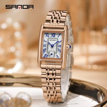 SANDA 1116 Quartz Watch Women Elegant Design Watches Rectangle Dial Waterproof Steel Leather Business Ladies Wristwatches Gift 4