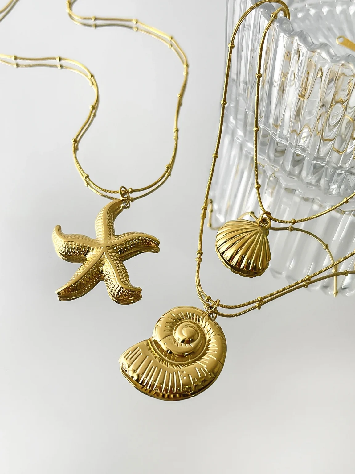 Peri'sbox Minimalist Starfish Stripe Conch Scallop Shaped Pendant Necklace for Women Waterproof Trend Jewelry Summer Beach Party 4