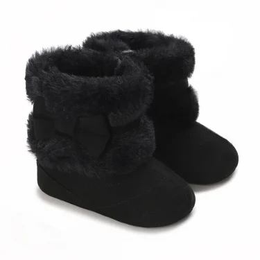 0-18M baby shoes Girls winter plush comfort snow boots cute bow cotton shoes baby soft soled non-slip toddler shoes 3