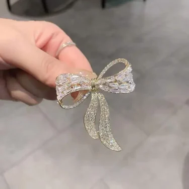 Bow Tie Zircon Rhinestone Brooch Female Simple Personality Fashion Pin Suit Anti-light Corsage 2