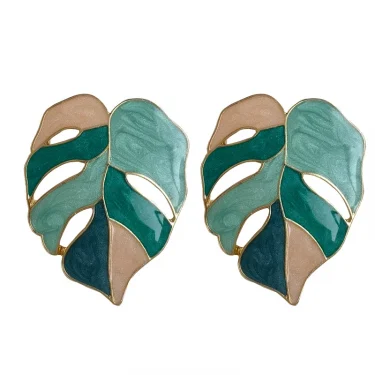 925 Silver Needle Modern Jewelry Exaggerated Leaves Earrings 2021 New Trend Popular Green White Geometric Earring For Women Gift 6