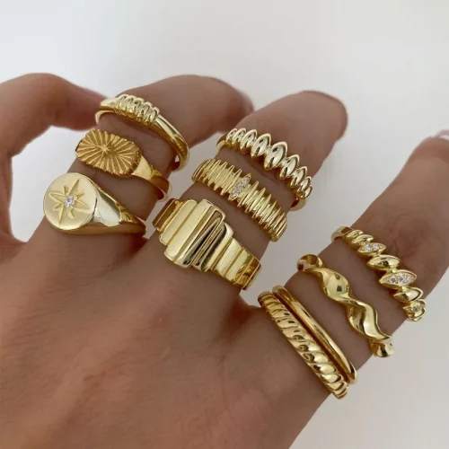 Trendy Gold Color Geometric Cuff Rings Set for Women Fashion Metal Geometric Adjustable Finger Ring Jewelry New 1