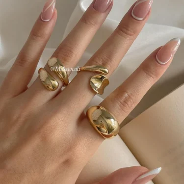 Fashion Gold Color Smooth Geometric Open Rings Set For Women Exaggerated Metal Irregular Thick Chunky Ring Trendy Jewelry Gifts 4