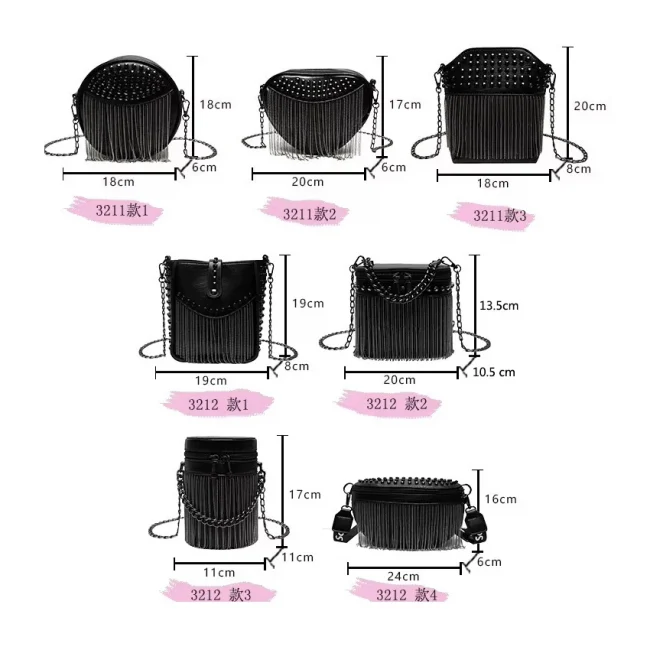 Luxury Designer Cylinder Bag Ladies Fashion Rivet Shoulder Bags Fringed Small Mobile Phone Crossbody Purse Summer Chain Borse 6
