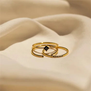 Aide 925 Sterling Silver 3pcs Set Simple Circle Adjustable Ring For Women Minimalist Black Zircon K Gold Fine Jewelry Party Gift 5